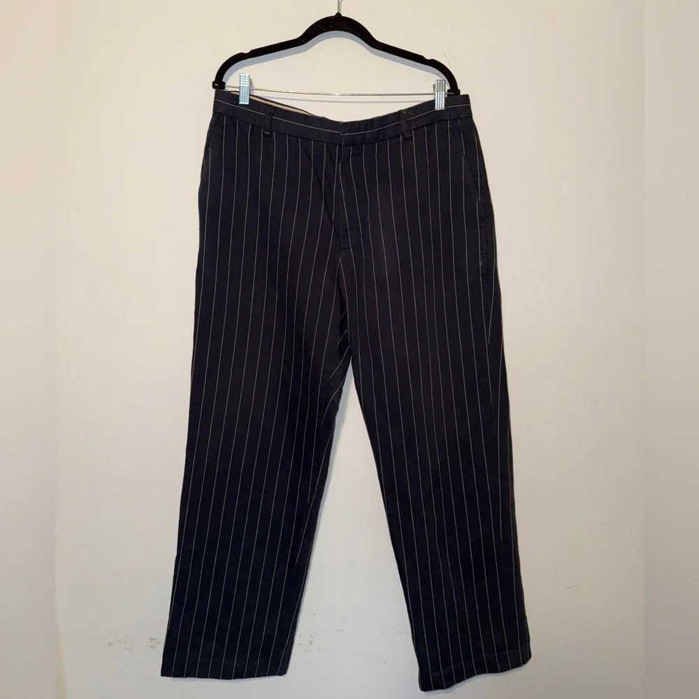 Banana Republic Navy Blue and White Striped Trousers